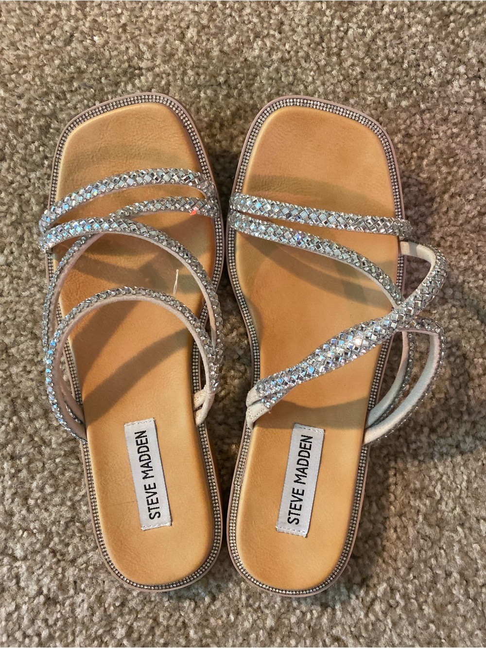 Steve Madden Silver Crystal Multi-Strap Sandals
